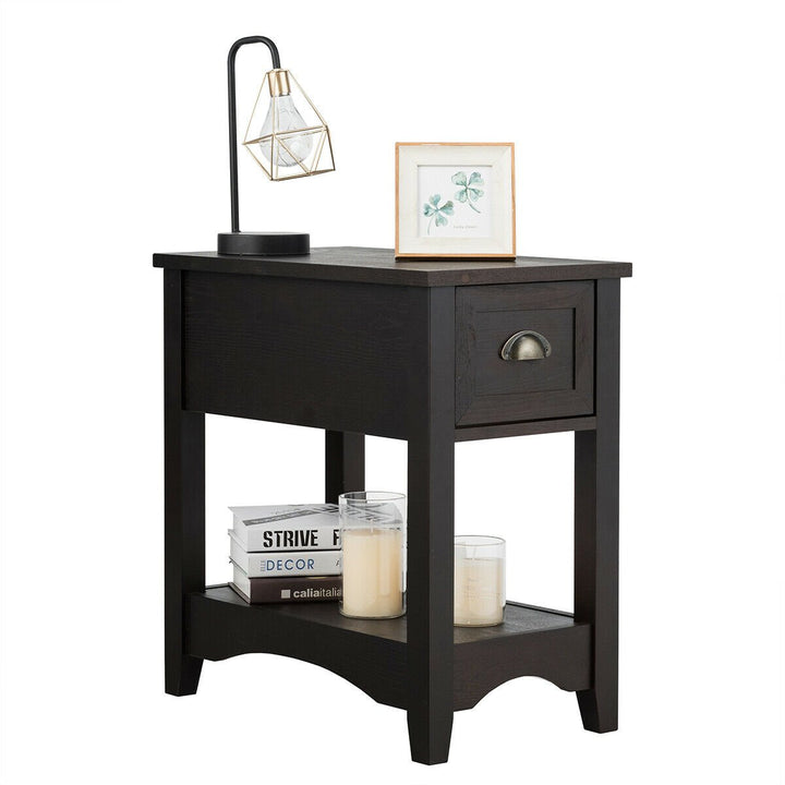 Contemporary Chair Side End Table Home Table w/ Drawer Nightstand Espresso Image 2