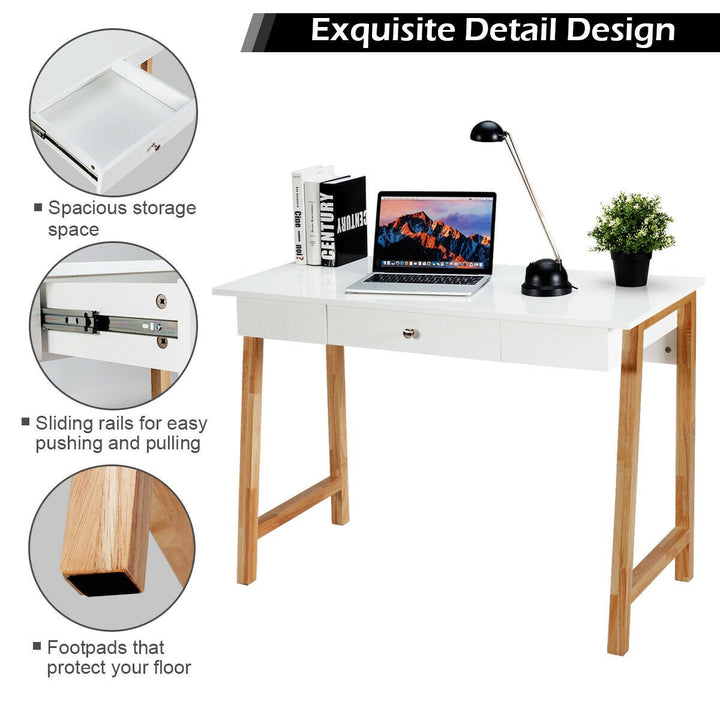 Computer Desk Laptop PC Writing Table Makeup Notebook w/Drawer Wood Legs Image 3