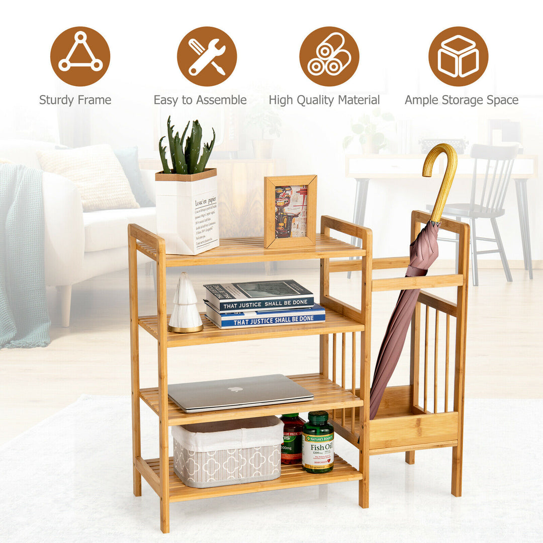 Costway 4-Tier Multifunctional Storage Stand w/ShelvesandUmbrella Holder Image 3