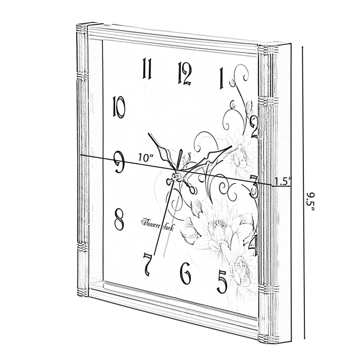 Modern Square Floral Wall Clock 10 Inch Battery Operated Silent for Image 4