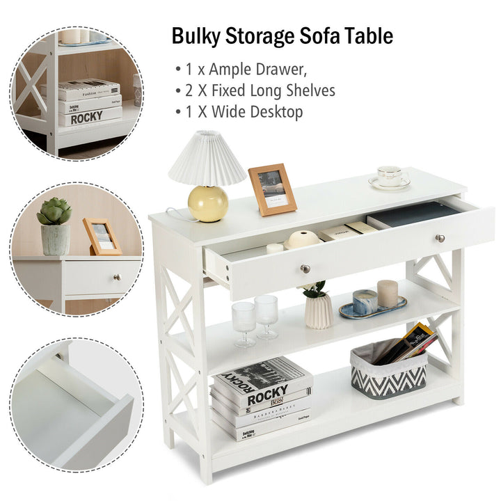 Costway Console Table Drawer Shelves Sofa Accent Table Entryway Hallway White Image 2