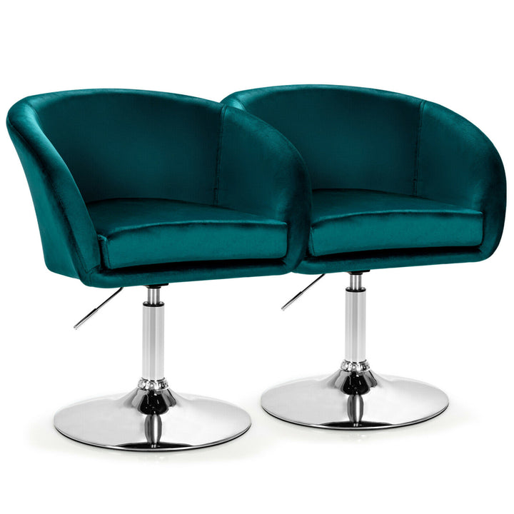 Set of 2 Modern Velvet Chair Height Adjustable Bar Stool Swivel Image 1