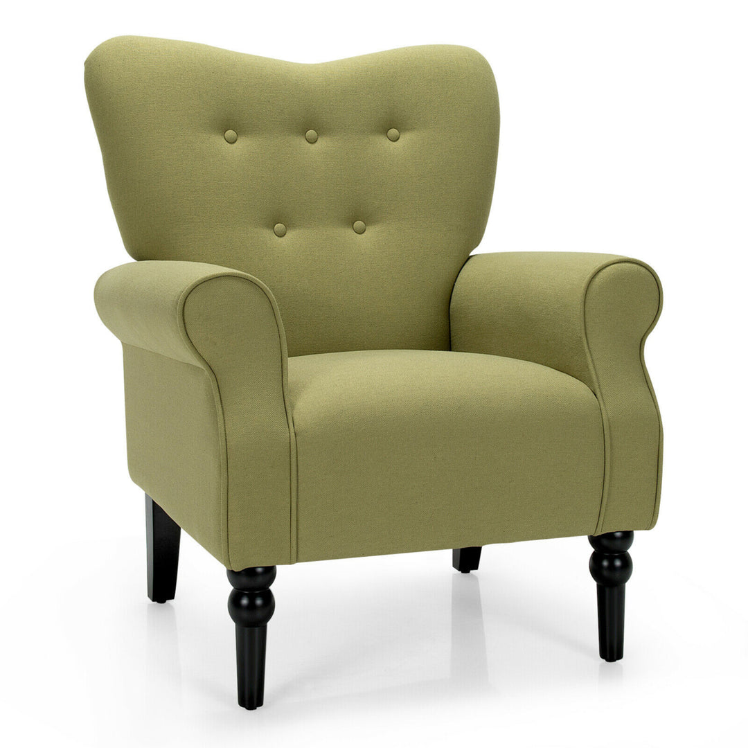 Modern Accent Chair w/ Tufted Backrest and Rubber Wood Legs Image 1