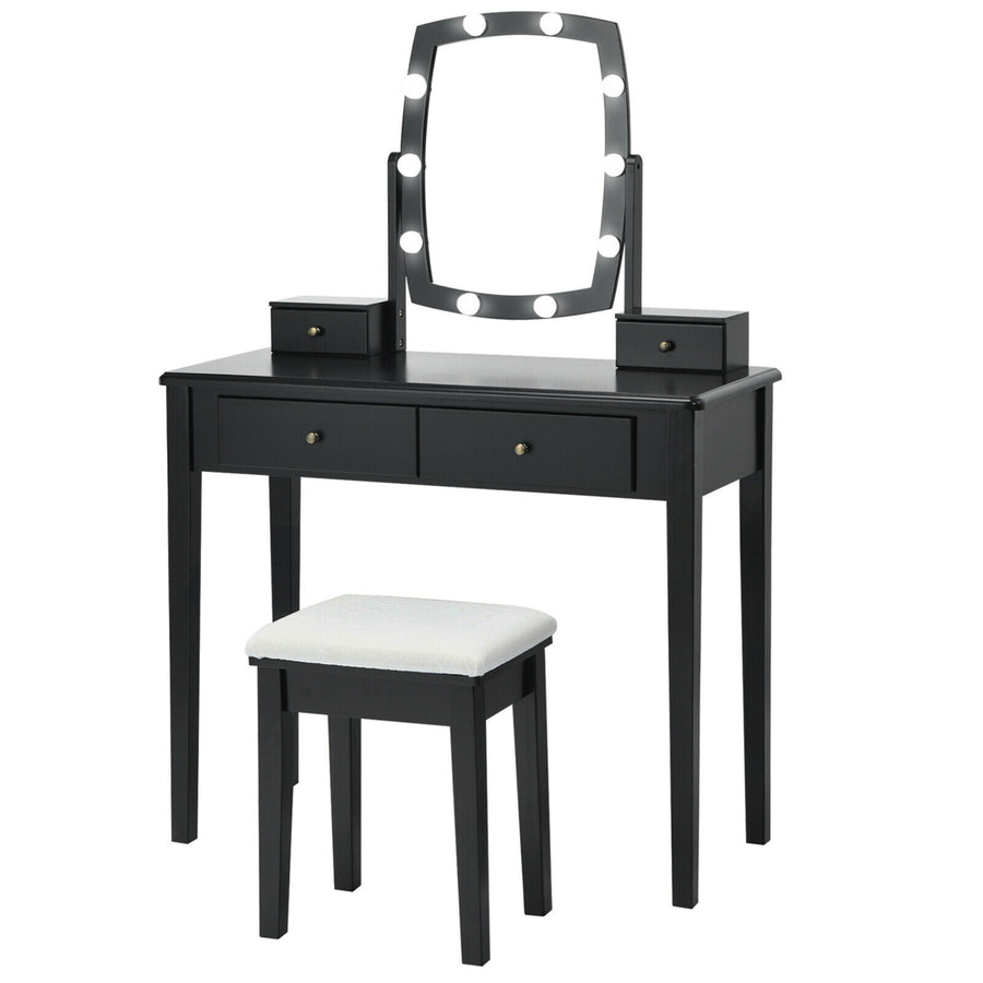 Vanity Table Set with Lighted Mirror Adjustable 10 Bulbs Dresser 4 Drawer Image 1