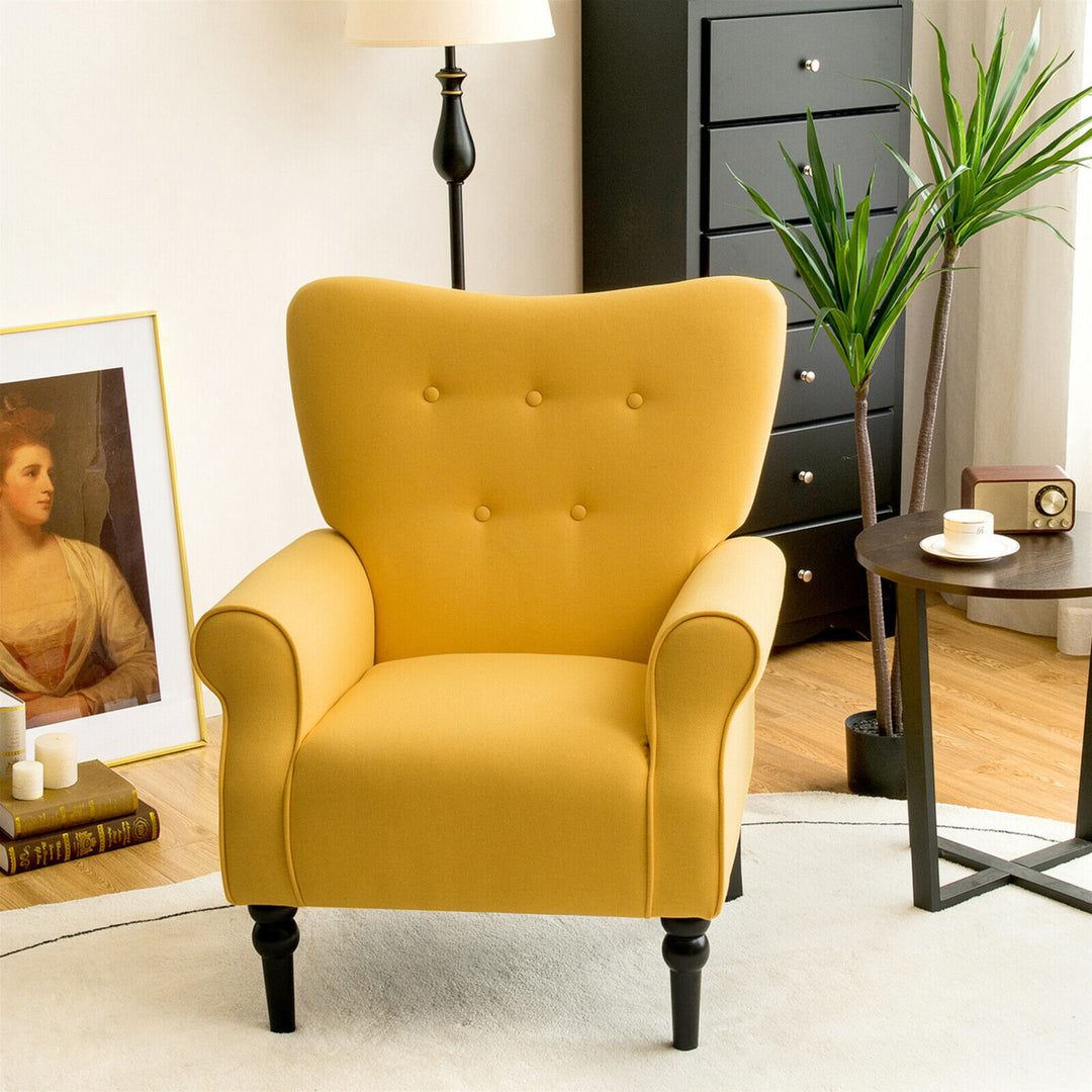 Modern Accent Chair w/ Tufted Backrest and Rubber Wood Legs Image 3