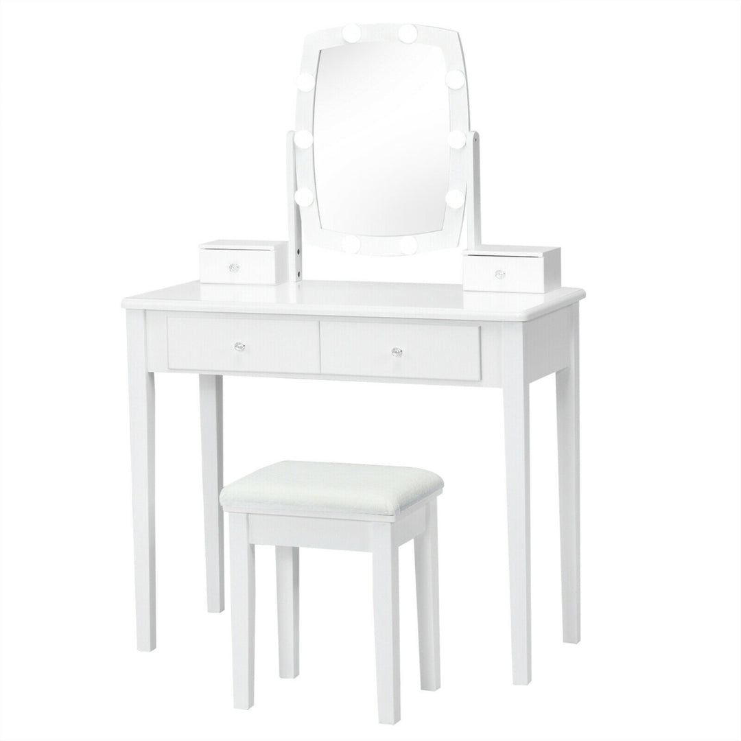 Vanity Table Set with Lighted Mirror Adjustable 10 Bulbs Dresser 4 Drawer Image 5