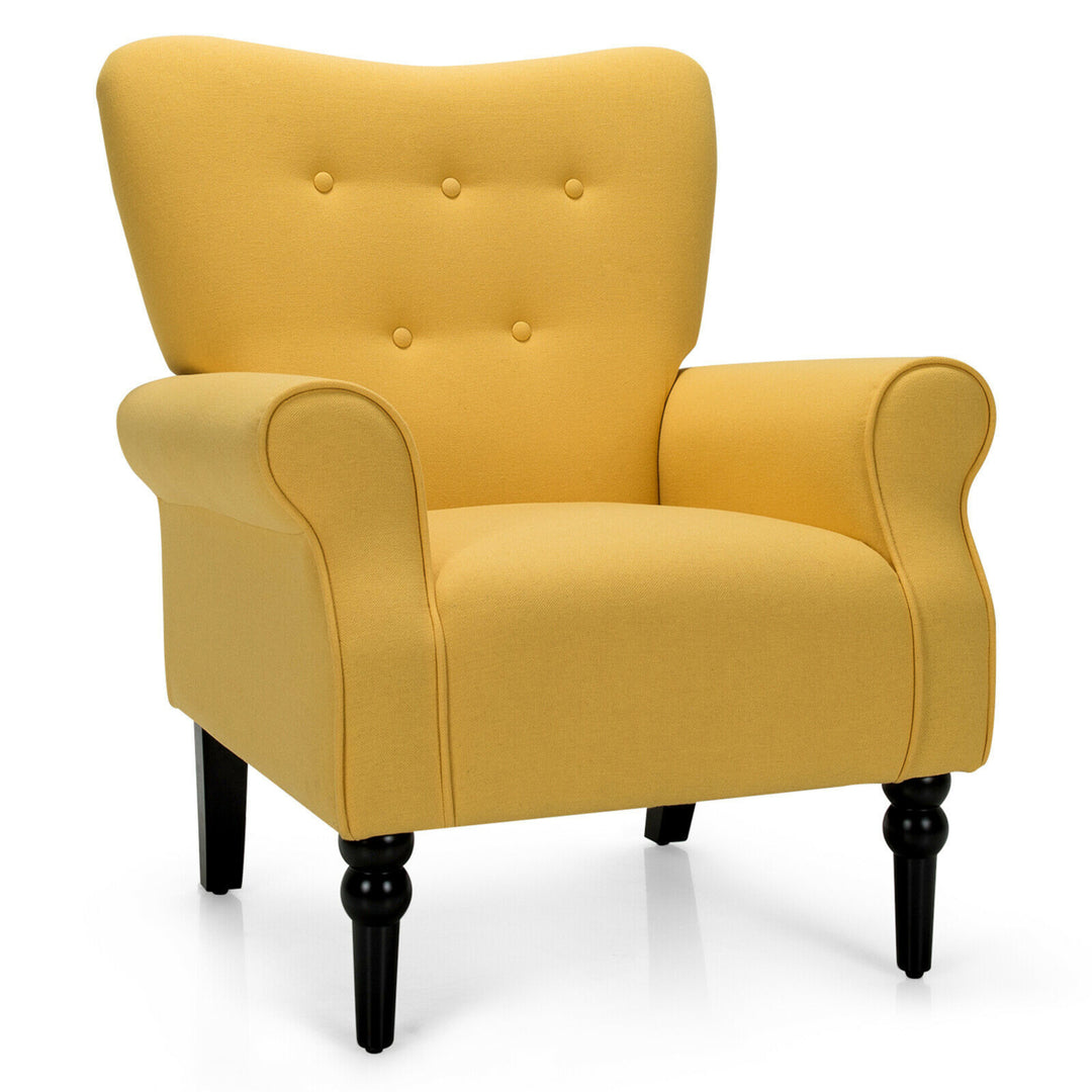 Modern Accent Chair w/ Tufted Backrest and Rubber Wood Legs Image 5