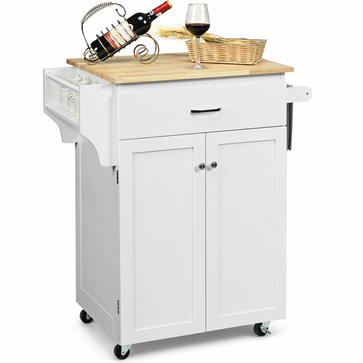 Rolling Kitchen Island Utility Kitchen Cart Storage Cabinet Brown/White Image 1