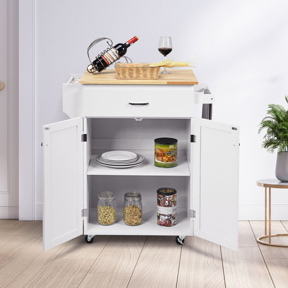 Rolling Kitchen Island Utility Kitchen Cart Storage Cabinet Brown/White Image 2