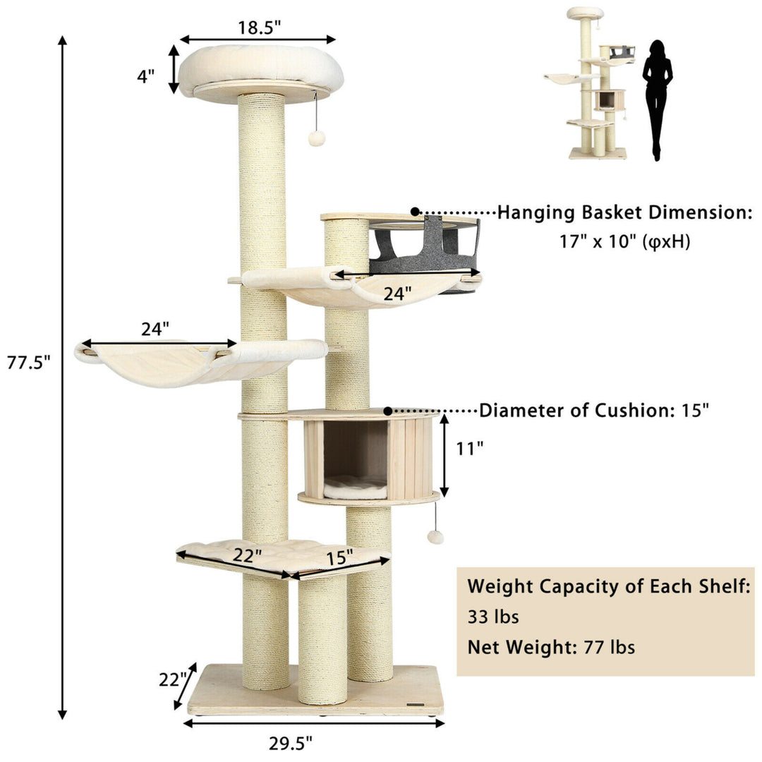 77.5 Cat Tree Condo Multi-Level Kitten Activity Tower w/ Sisal Posts Image 2