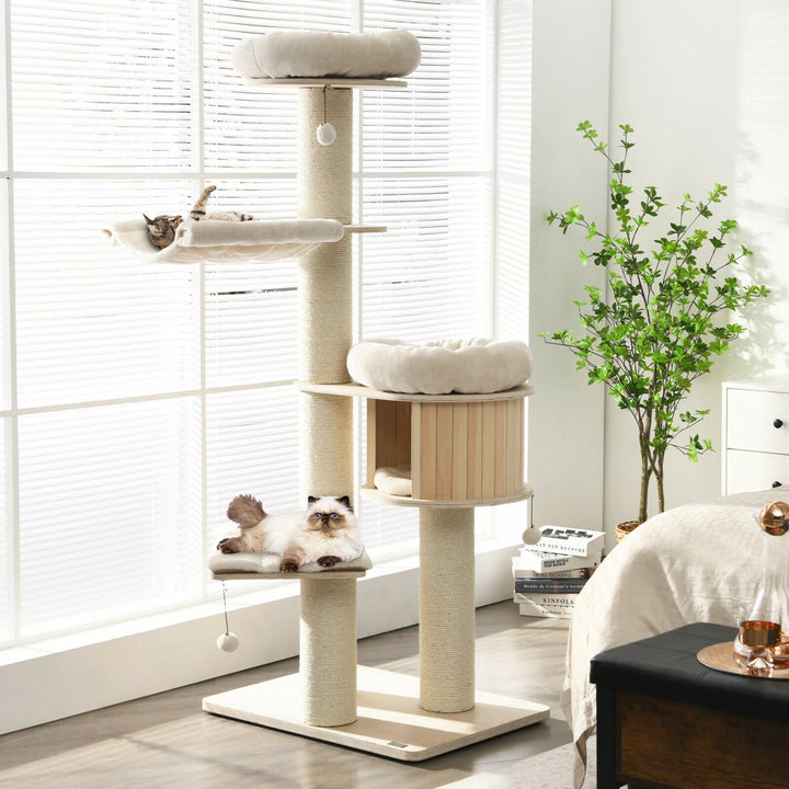 68.5 Cat Tree Condo 4-Layer Wooden Kitten Activity Tower w/ Sisal Posts Image 4