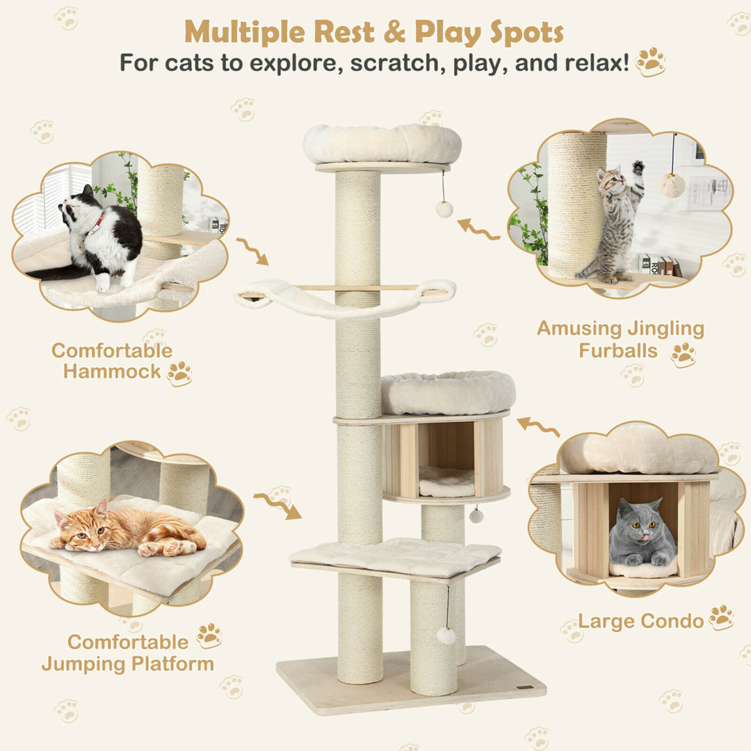 68.5 Cat Tree Condo 4-Layer Wooden Kitten Activity Tower w/ Sisal Posts Image 5