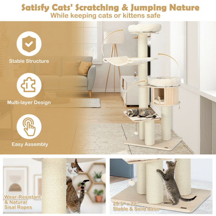 68.5 Cat Tree Condo 4-Layer Wooden Kitten Activity Tower w/ Sisal Posts Image 7