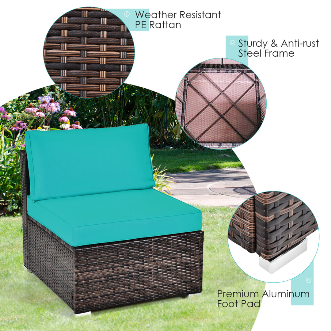 6PCS Rattan Outdoor Sectional Sofa Set Patio Furniture Set w/ Turquoise Cushions Image 8