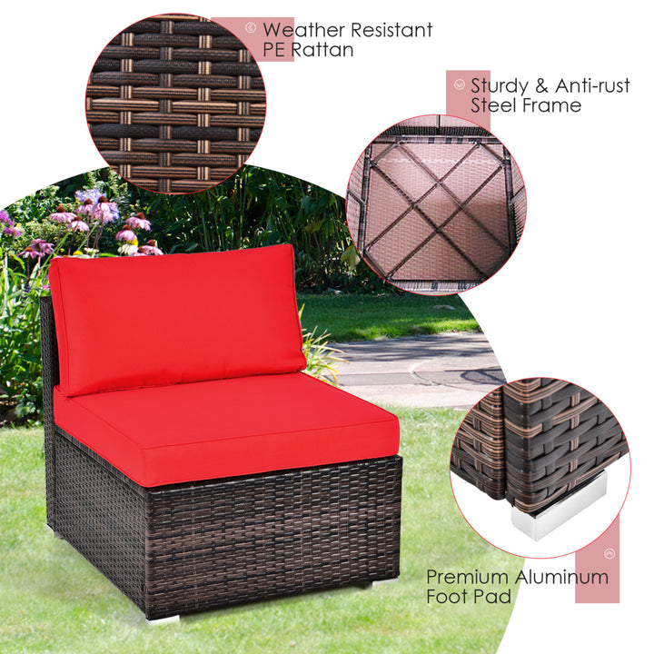 6PCS Rattan Outdoor Sectional Sofa Set Patio Furniture Set w/ Red Cushions Image 8