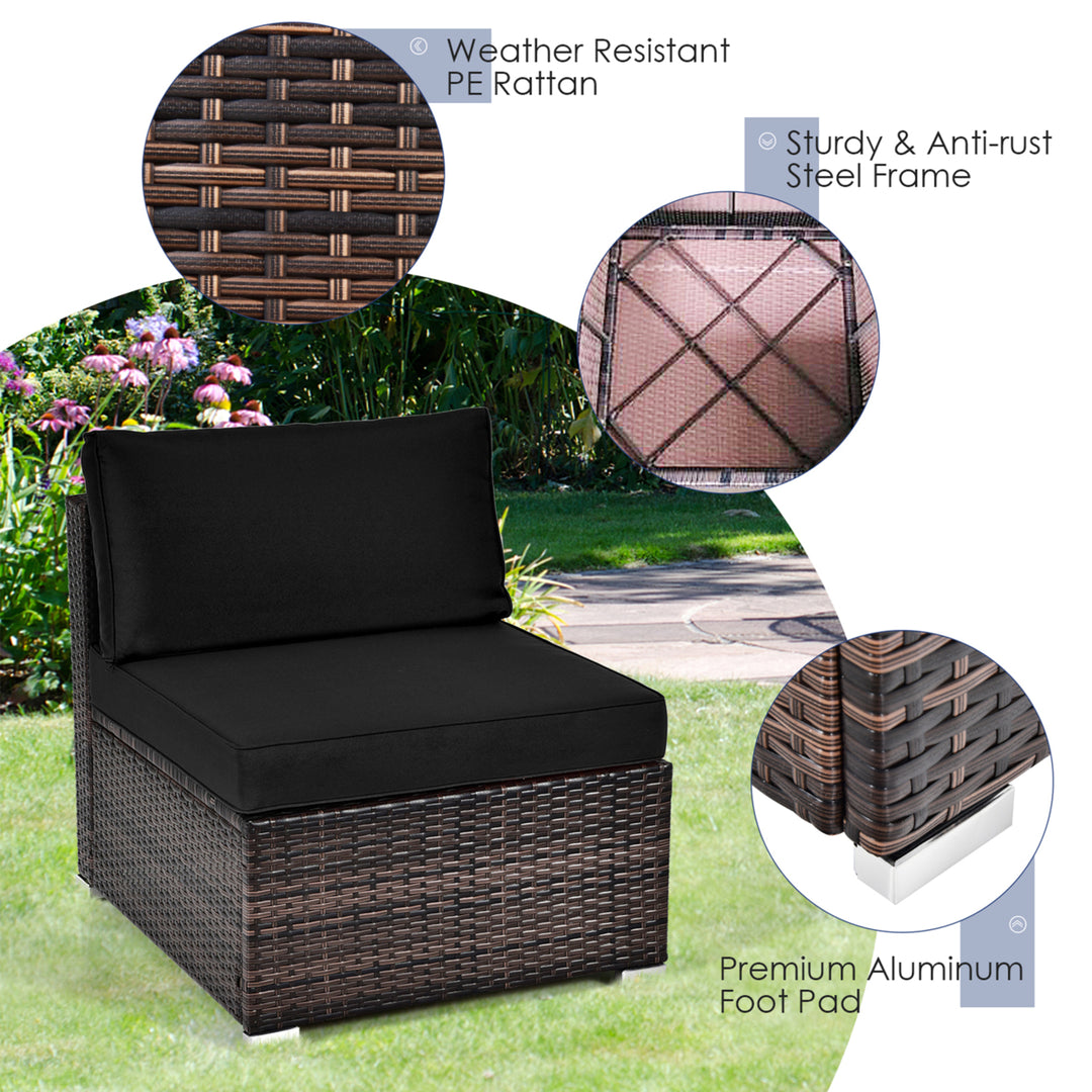 6PCS Rattan Outdoor Sectional Sofa Set Patio Furniture Set w/ Black Cushions Image 8