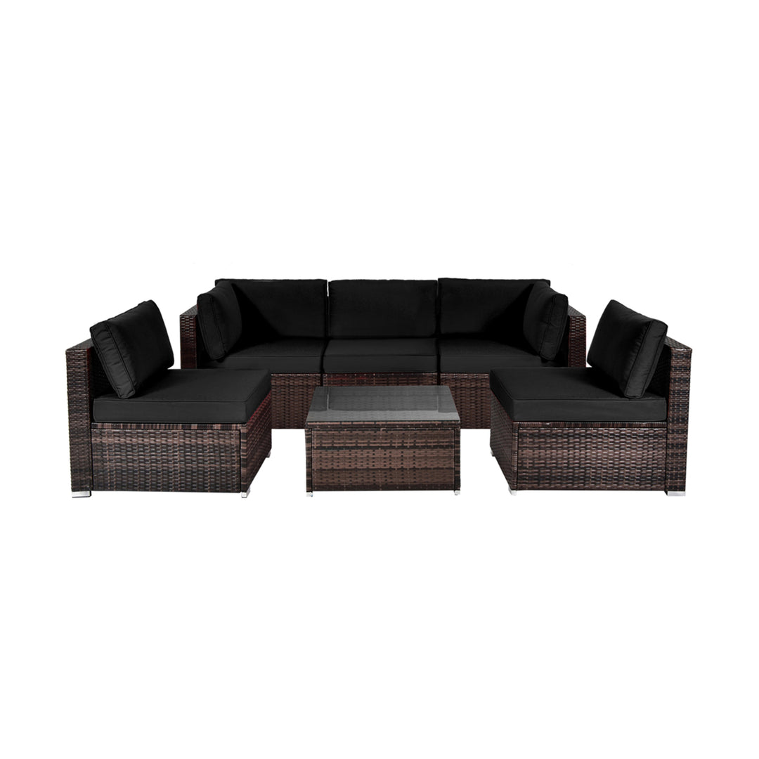 6PCS Rattan Outdoor Sectional Sofa Set Patio Furniture Set w/ Black Cushions Image 10