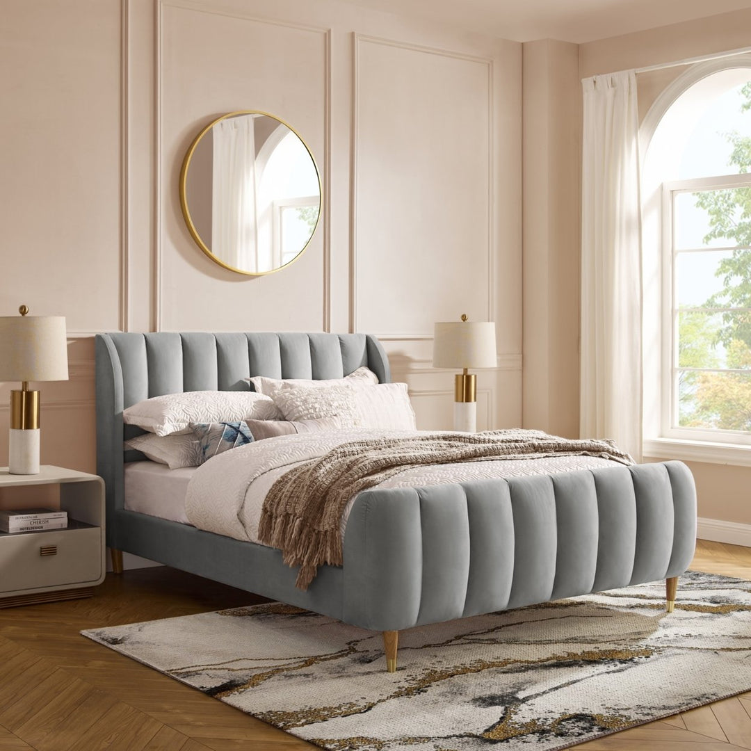 Sana Bed-Upholstered-Channel Tufted-Slats Included Image 1