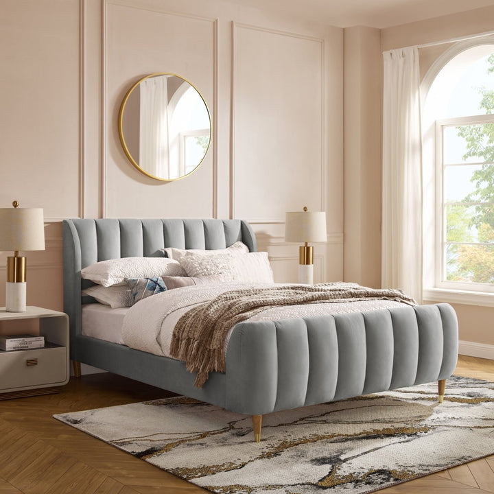 Sana Bed-Upholstered-Channel Tufted-Slats Included Image 1