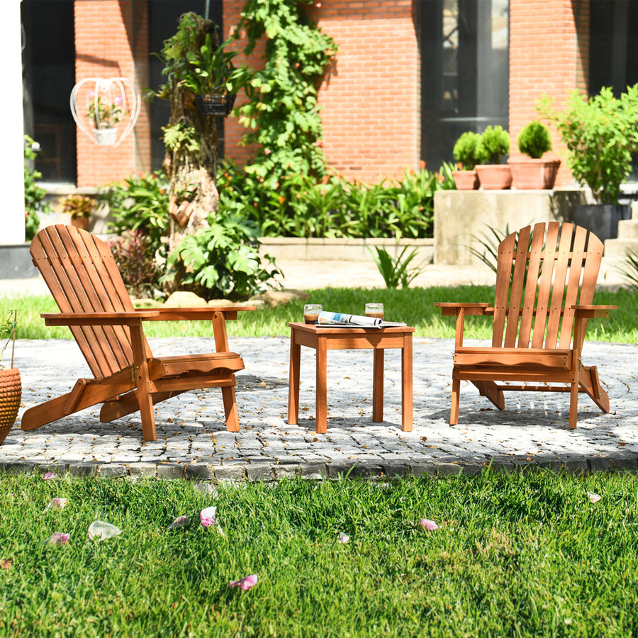 3PCS Eucalyptus Adirondack Chair Set w/ Side Table Outdoor Patio Natural Image 1