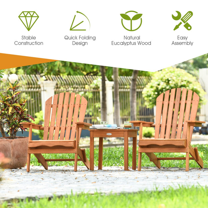 3PCS Eucalyptus Adirondack Chair Set w/ Side Table Outdoor Patio Natural Image 6