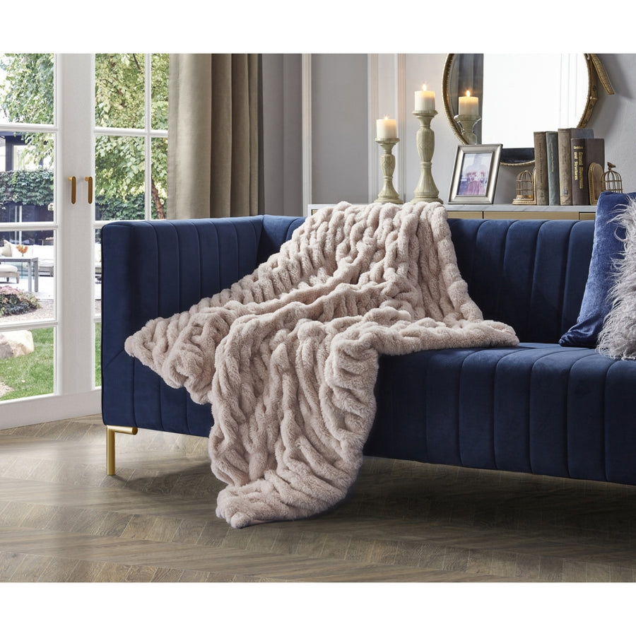 Hussein Throw-Silky Ruched-Cascade Rabbit-Luxuriously Soft Image 1