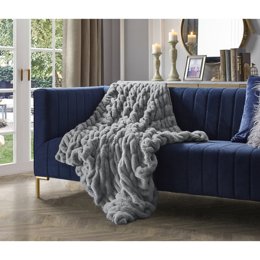 Hussein Throw-Silky Ruched-Cascade Rabbit-Luxuriously Soft Image 3