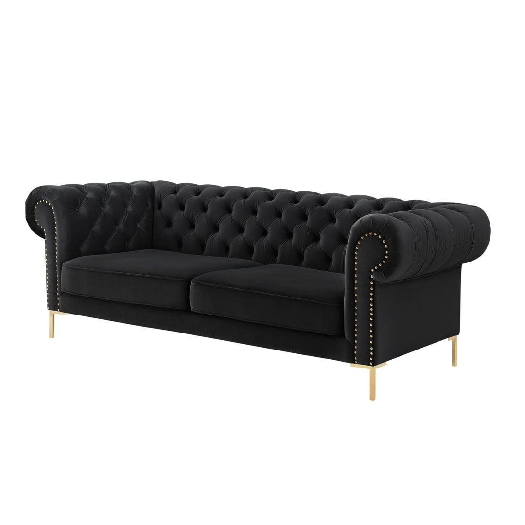 Abrianna Sofa-Button Tufted-Gold Nailhead Trim, Sinuous Springs-Rolled Arms, Y-leg Image 5