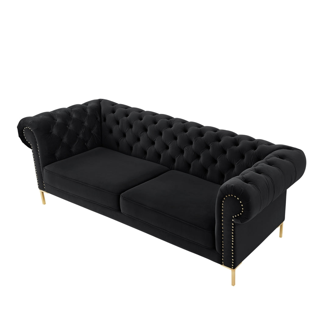 Abrianna Sofa-Button Tufted-Gold Nailhead Trim, Sinuous Springs-Rolled Arms, Y-leg Image 7