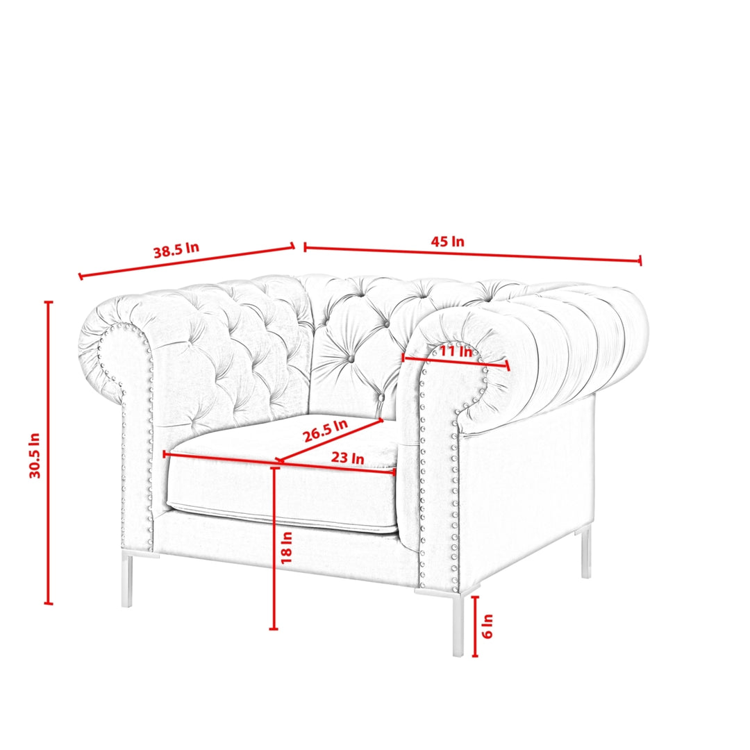 Abrianna Club Chair Velvet Button Tufted Gold Nailhead Trim Modern 45" Image 10