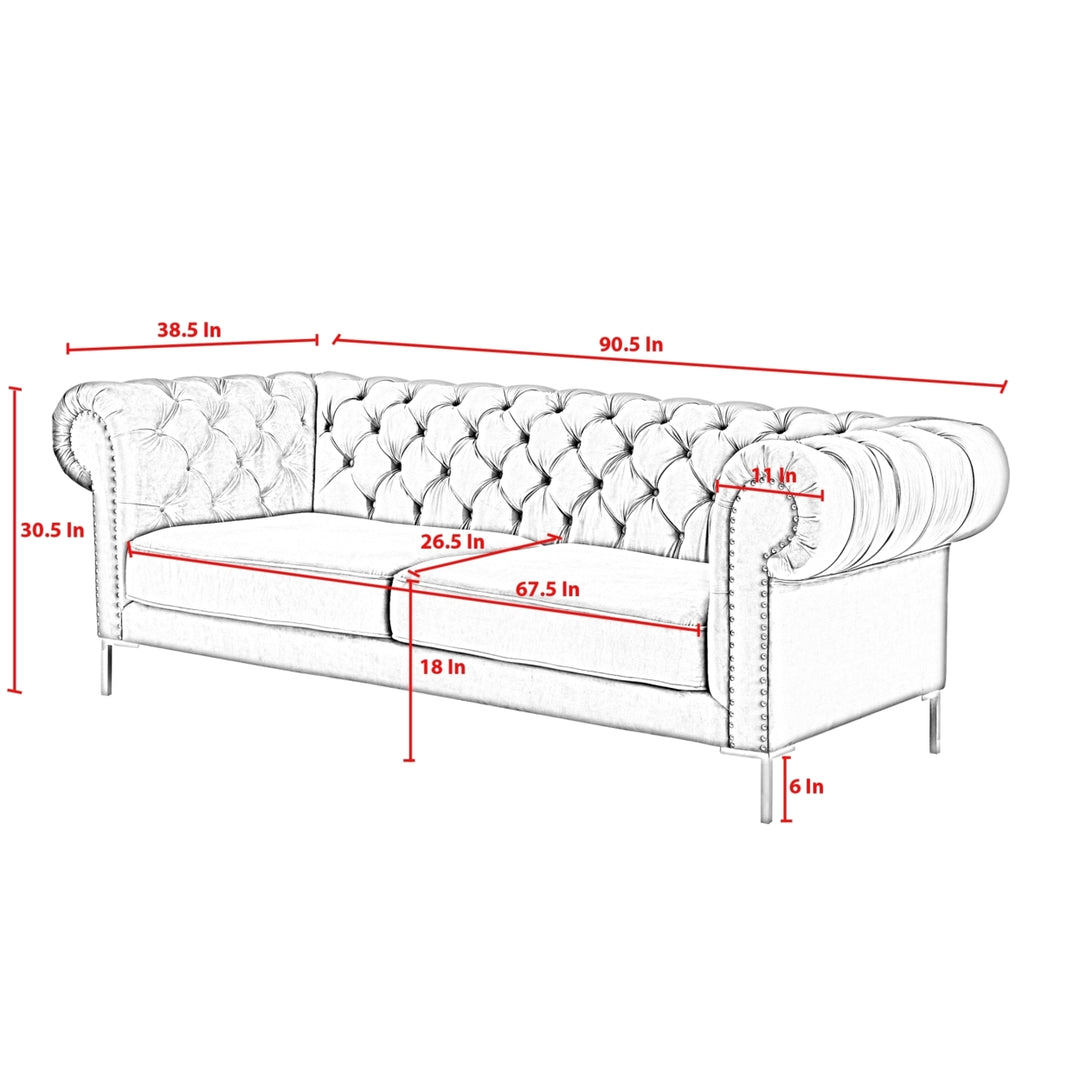 Abrianna Sofa-Button Tufted-Gold Nailhead Trim, Sinuous Springs-Rolled Arms, Y-leg Image 10