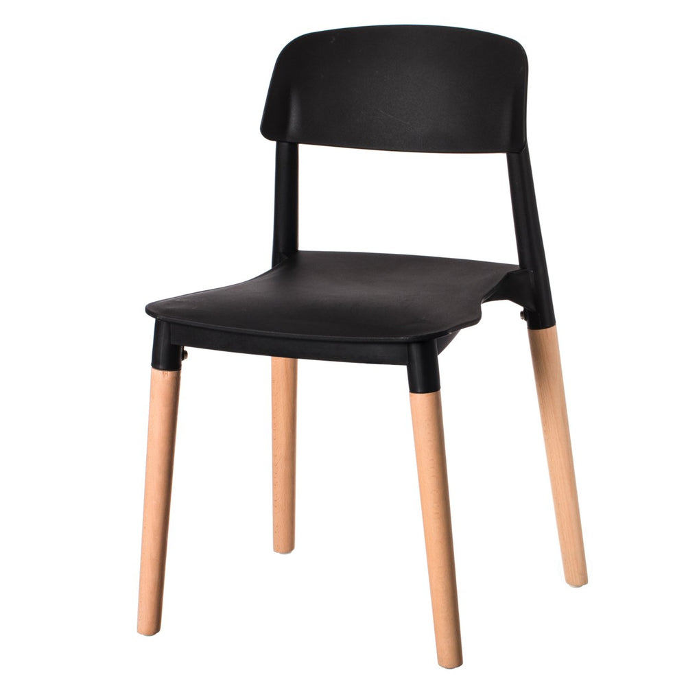 Modern Plastic Dining Chair Open Back with Beech Wood Legs Image 2