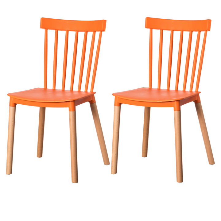 Modern Plastic Dining Chair Windsor Design with Beech Wood Legs Image 3