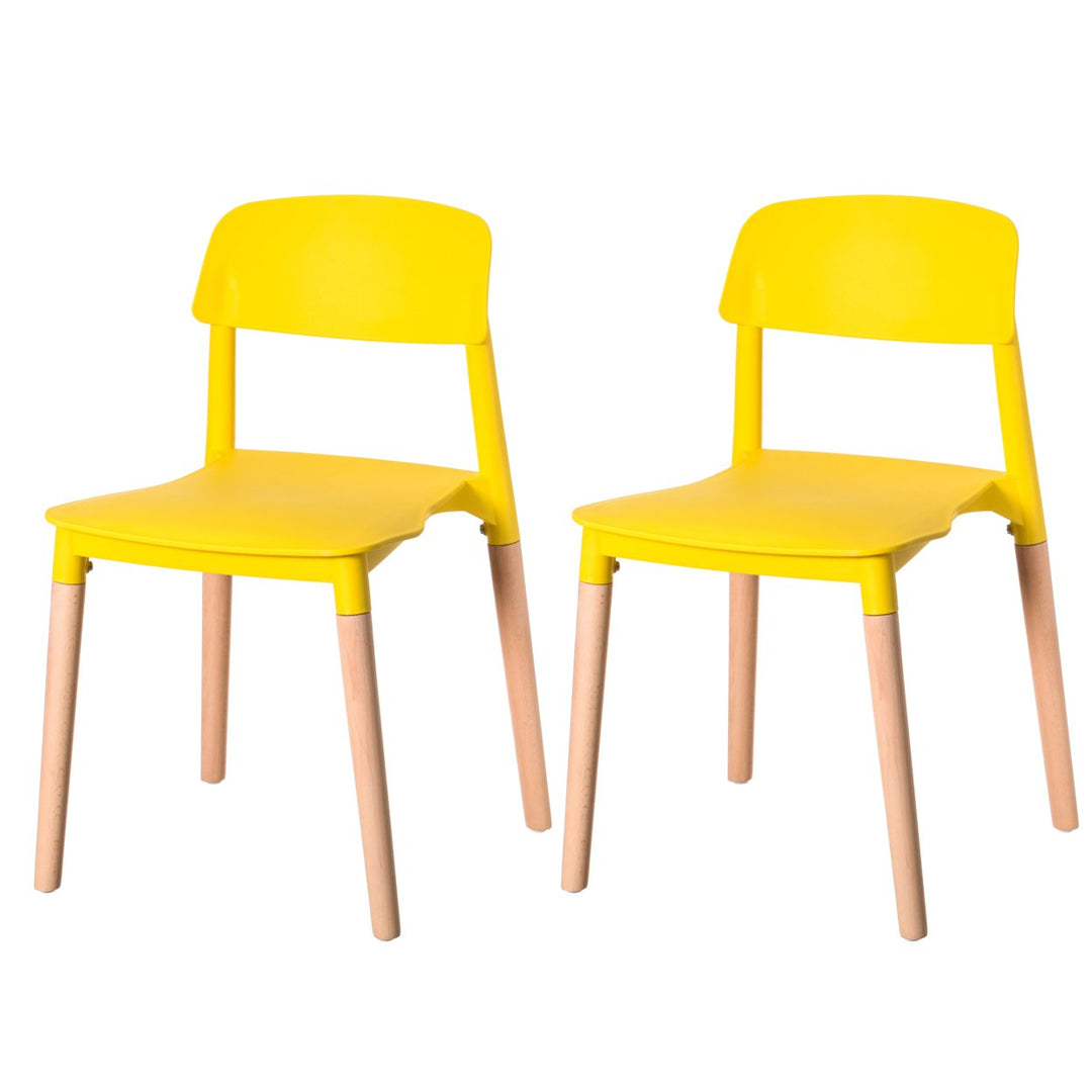 Modern Plastic Dining Chair Open Back with Beech Wood Legs Image 1