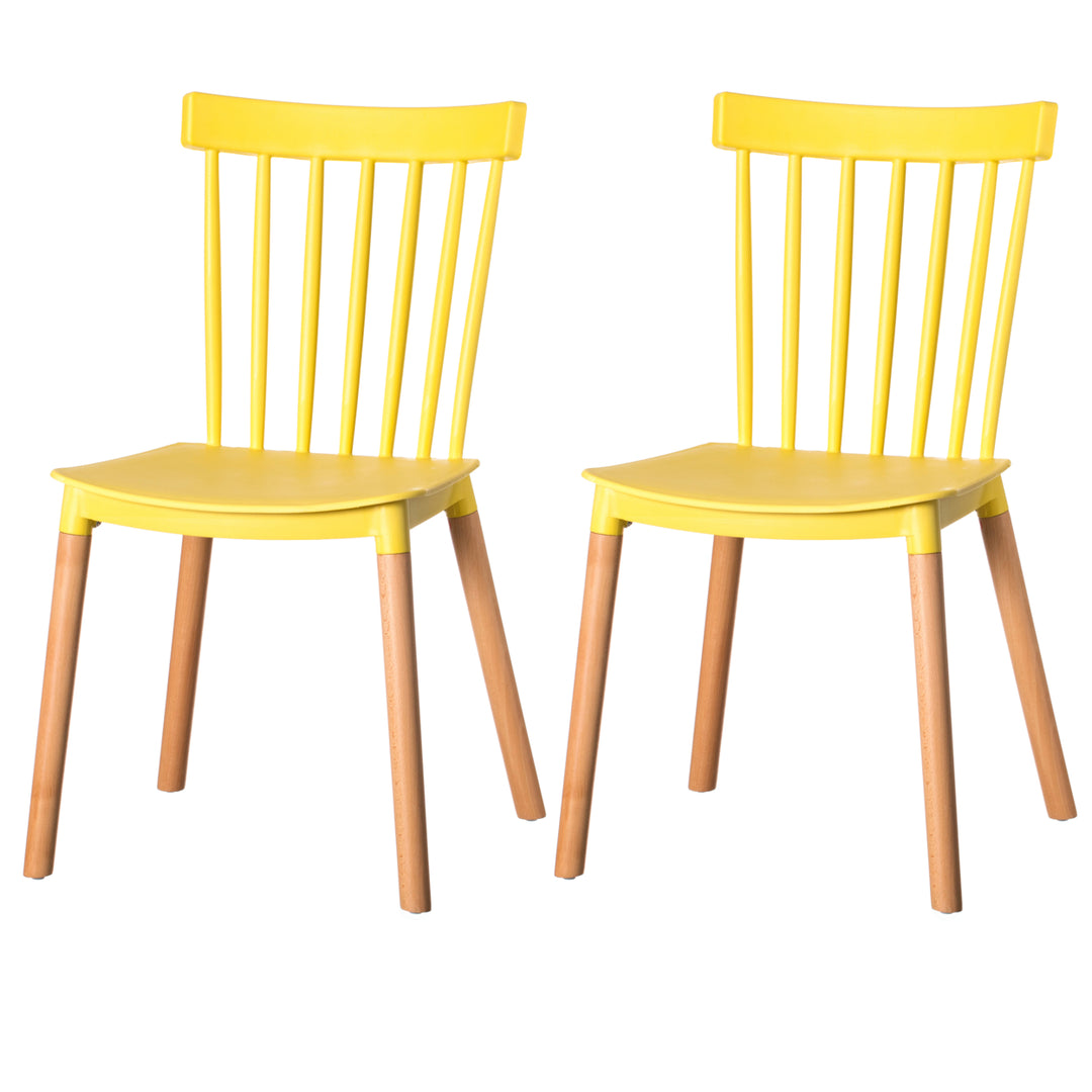 Modern Plastic Dining Chair Windsor Design with Beech Wood Legs Image 9