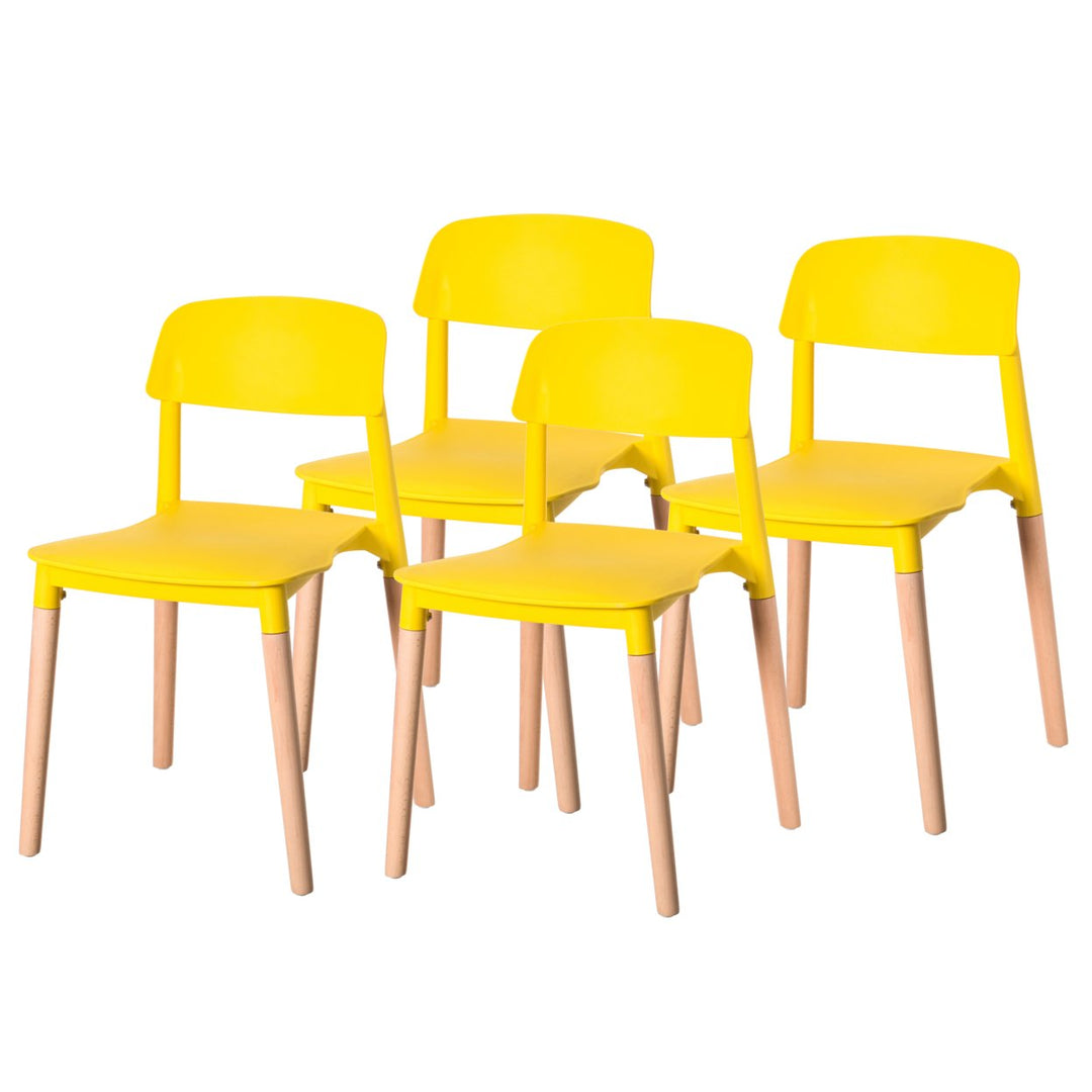 Modern Plastic Dining Chair Open Back with Beech Wood Legs Image 1