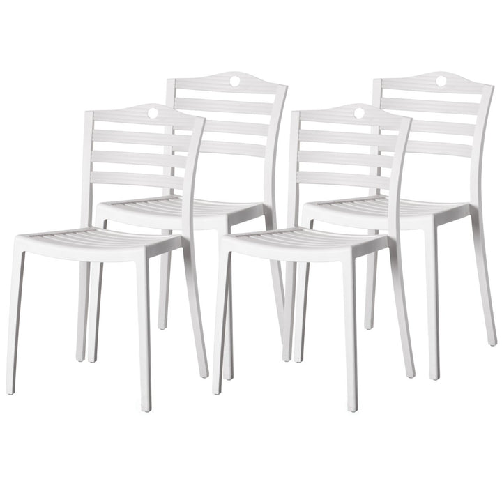 Stackable Modern Plastic Indoor and Outdoor Dining Chair with Ladderback Design for All Weather Use Image 10