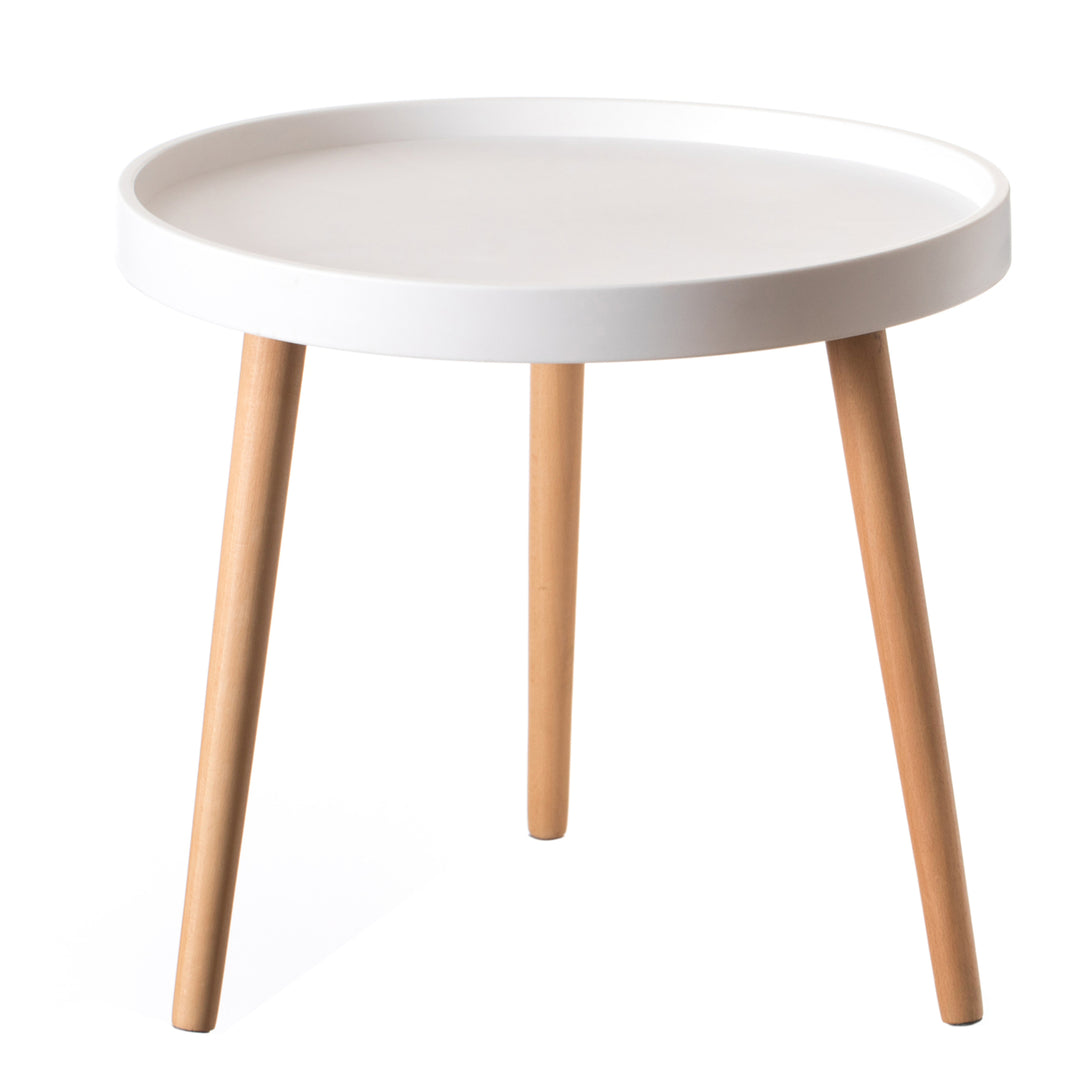 Modern Plastic Round Side Table 20in Beech Wood Legs Accent Coffee Table Image 2