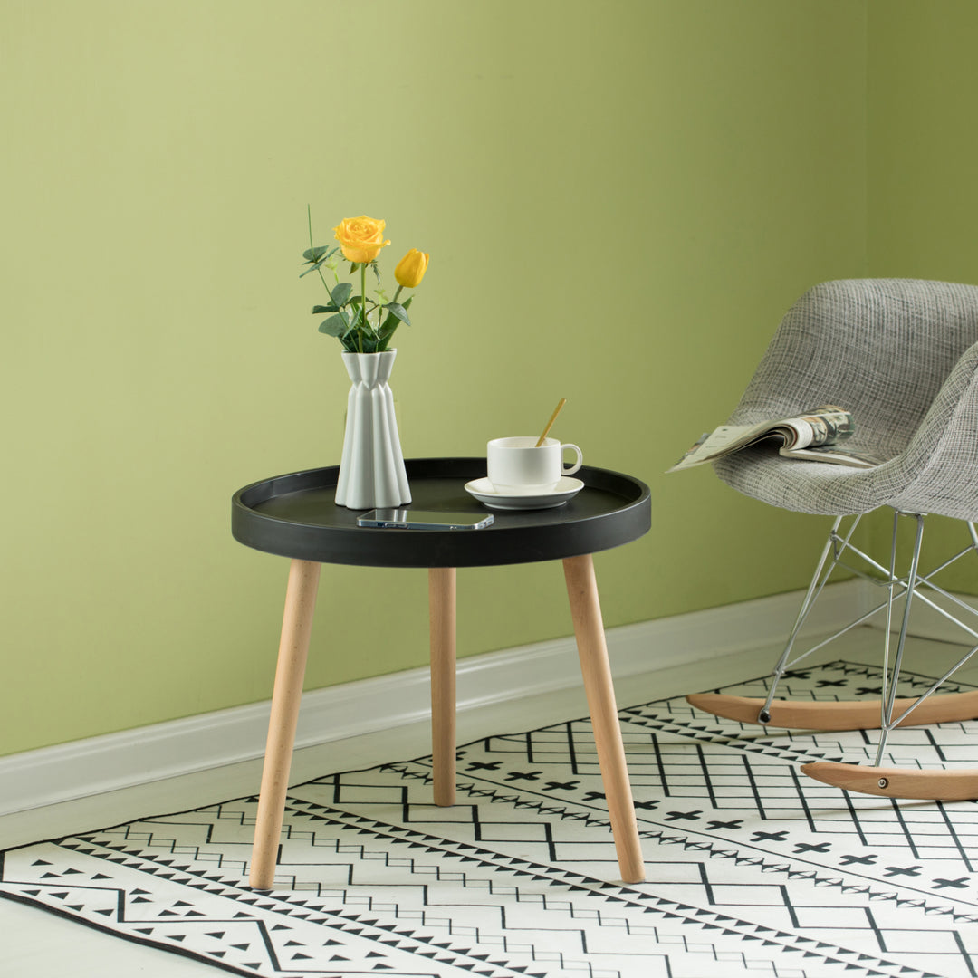 Modern Plastic Round Side Table 20in Beech Wood Legs Accent Coffee Table Image 5