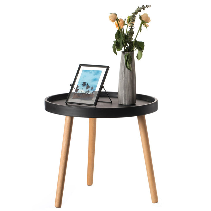 Modern Plastic Round Side Table 20in Beech Wood Legs Accent Coffee Table Image 8