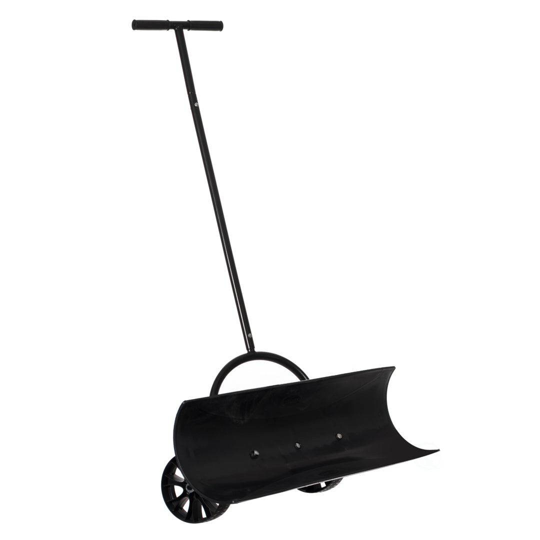 Heavy Duty Black Snow Shovel with Wheels 29.75in Wide Reinforced Blade Image 1