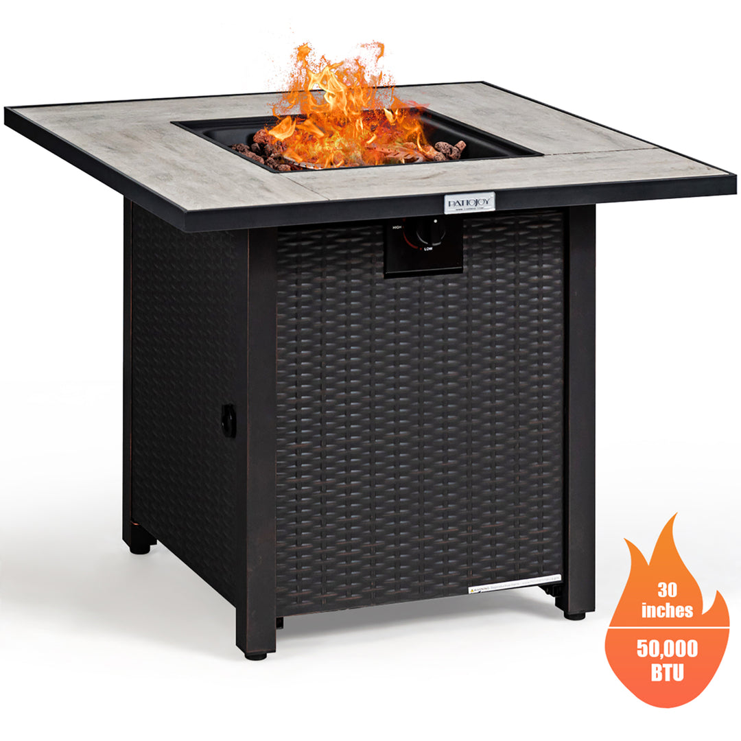 30 Square Propane Gas Fire Pit Table Ceramic Tabletop 50,000 BTU with Cover Image 1