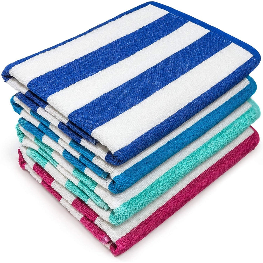 100% Cotton Beach Towels 4-Pack Striped Cabana 30x60 Ultra-Soft Quick-Dry Image 1