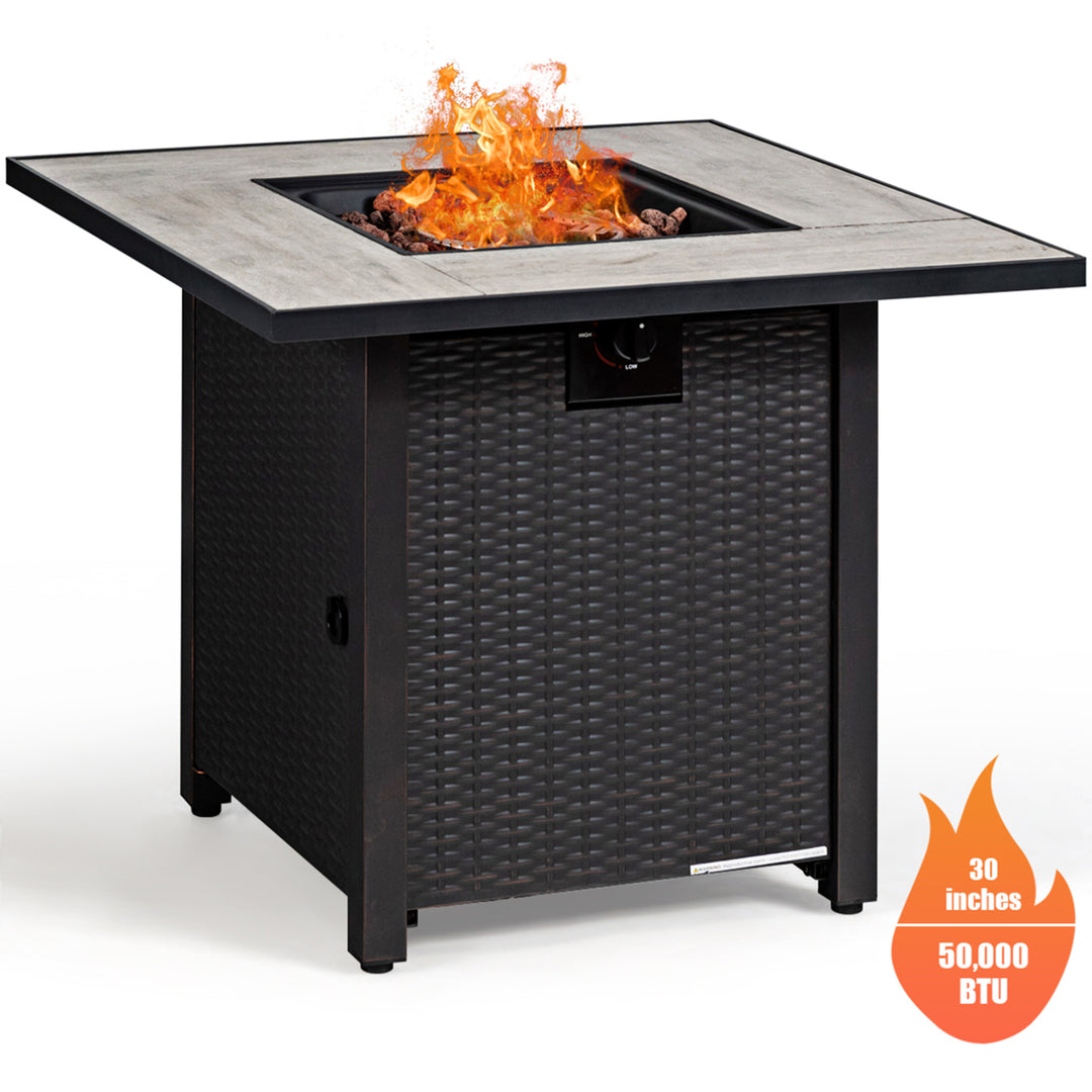 30 Gas Fire Table 50,000 BTU Square Propane Fire Pit Table Patio Yard Image 4