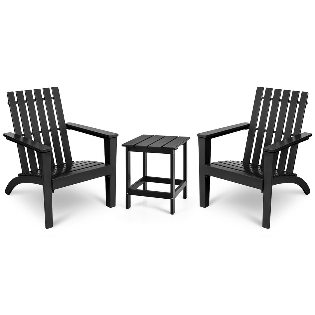 3PC Patio Adirondack Chairs Side Table Set Solid Wood Garden Deck Black Image 1