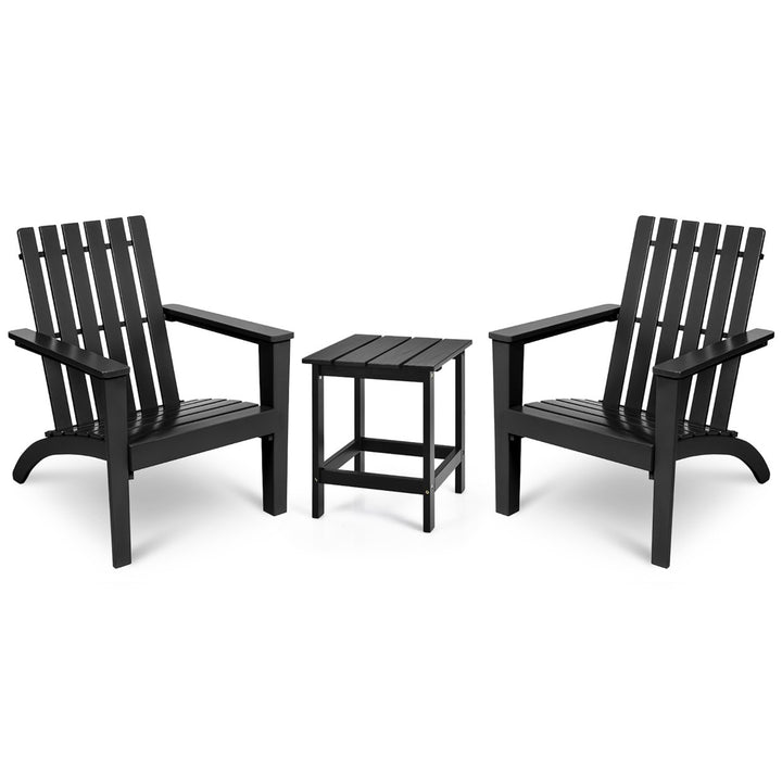 3PC Patio Adirondack Chairs Side Table Set Solid Wood Garden Deck Black Image 1