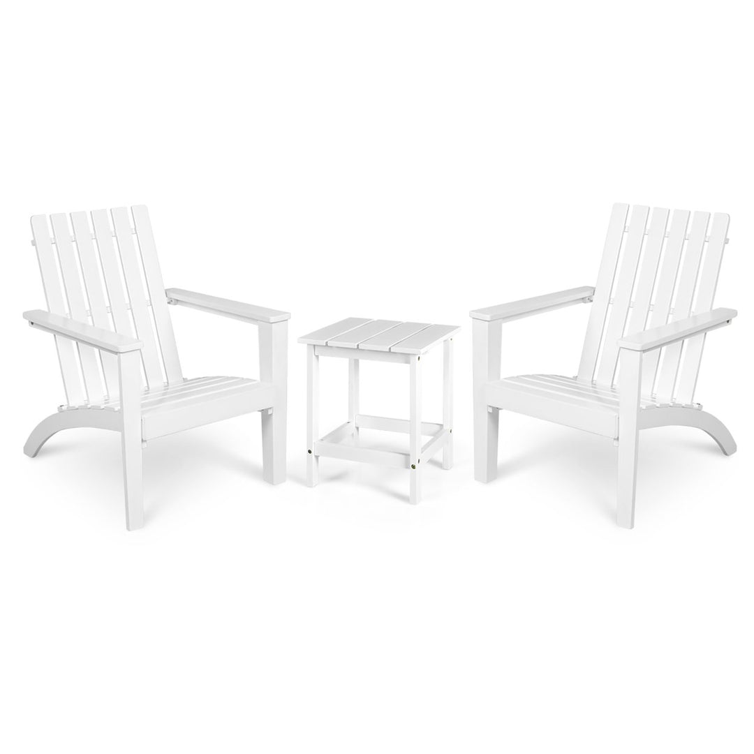 3PCS Patio Adirondack Chair Side Table Set Solid Wood Garden Deck White Image 1