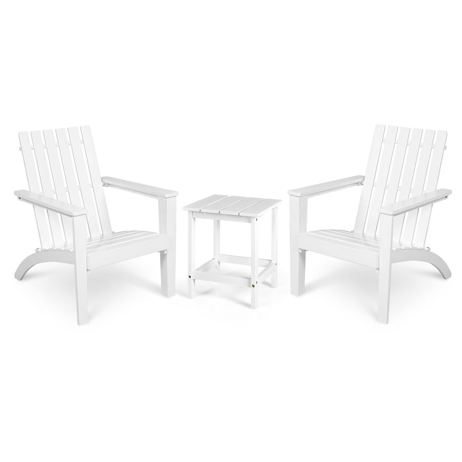 3PCS Patio Adirondack Chair Side Table Set Solid Wood Garden Deck White Image 1