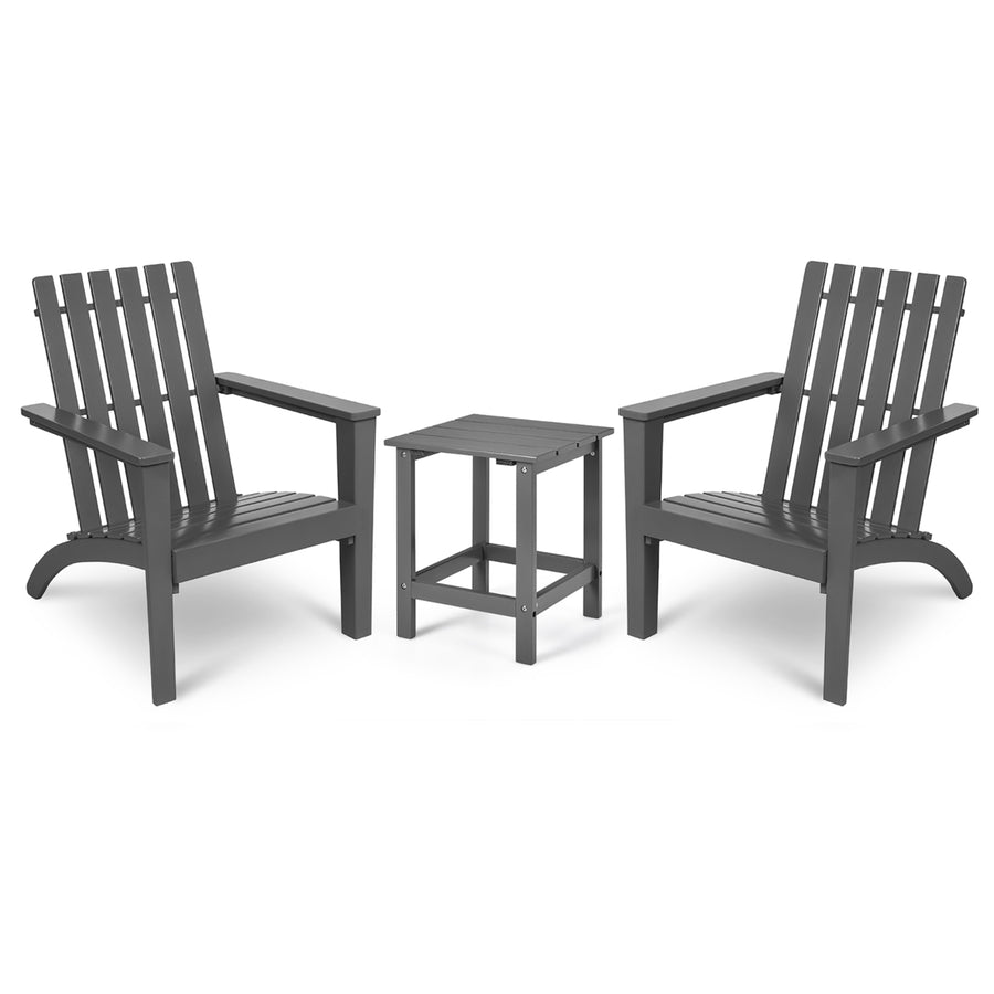 3PCS Patio Adirondack Chair Side Table Set Solid Wood Garden Deck Grey Image 1