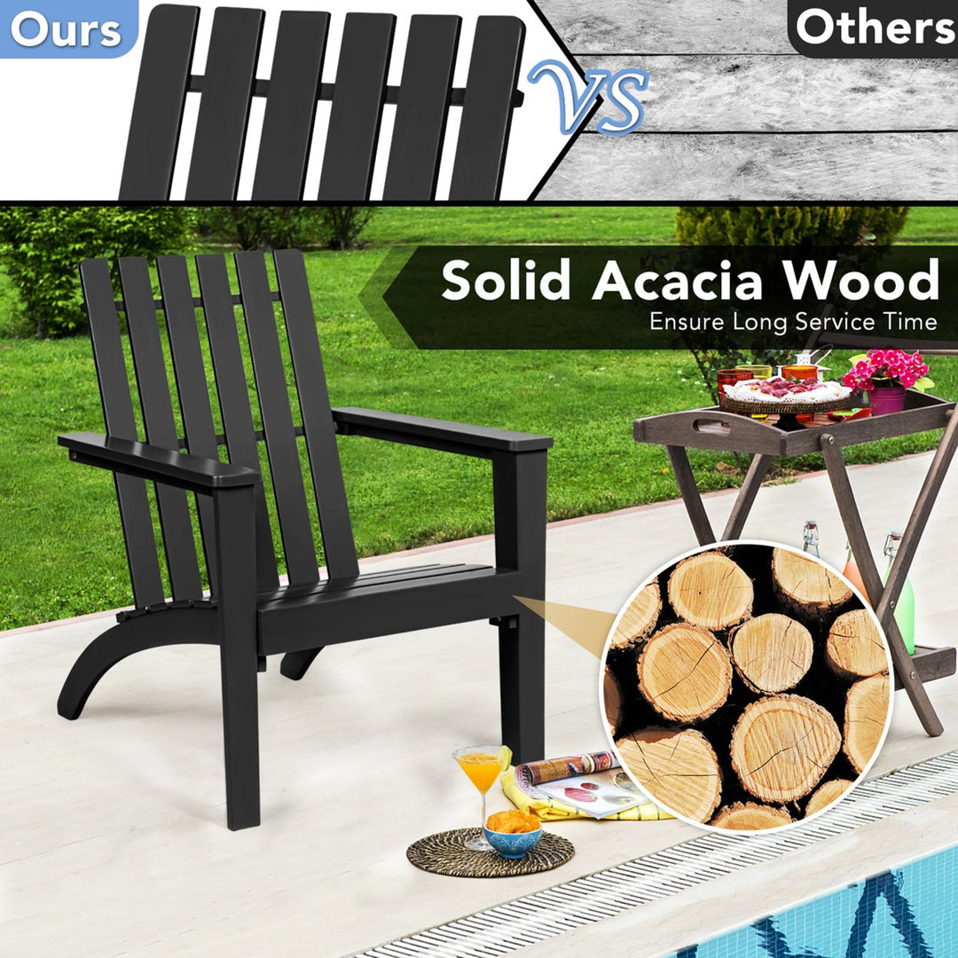 3PC Patio Adirondack Chairs Side Table Set Solid Wood Garden Deck Black Image 5